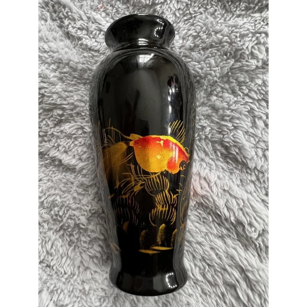 Vintage Black Lacquer Koi‎ Fish Vase